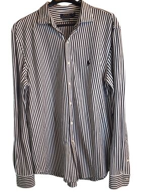 Ralph Lauren White and Black Vertical Stripe Knit  Dress Shirt XL